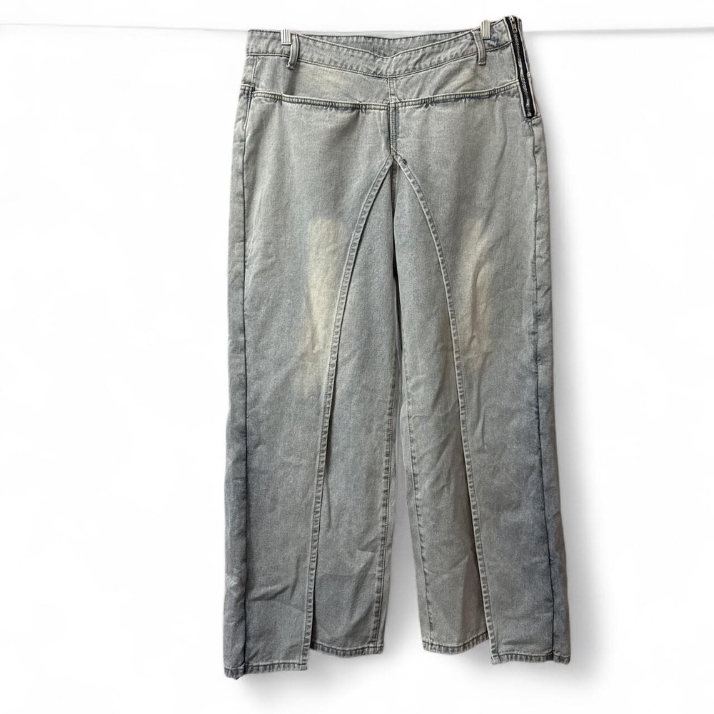 Women's Wide Leg  Layered Patchwork Light Wash  Denim Jeans with Pockets
